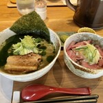 仲本食堂 - 木津川ねぎ塩ラーメン、ミニA5榛原牛の自家製ローストビーフ丼