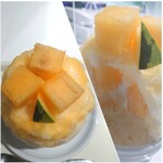 かき氷&デザート&カフェ ボンジョルネ - 金色羅王(こんじきらおう)氷 1,800円✨限定メニューです♪上にはすいかシロップには、中にはヨーグルトエスプーマにミルクシロップ、ナタデココも。
