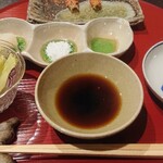 天ぷら とばり - 天つゆとサラダも出てきた