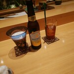 鮨 熊 - ノンアルコールビール一本目、相方の飲むウーロン茶一杯目