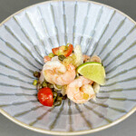 Ceviche with shrimp, lemongrass, and colorful vegetables