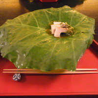 味吉兆 ぶんぶ庵 - 先付（あわびと白ずいきとうめ○○　お酢のジュレで）