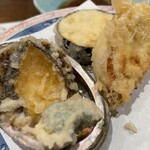 天婦羅割烹 すみ - 蝦夷鮑 玉ネギ なす