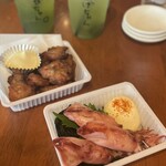 みなと 刺身専門店 - ボイルヤリイカ、蓮根と紅生姜のつまみ揚