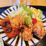 若狭 醤油かつ丼と豚汁 厳選味覚 うまもんや - 鶏唐揚げとハムカツ