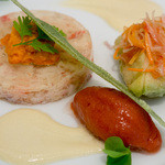 ドゥ・ロアンヌ - ズワイ蟹とアヴォカドのゼリー寄せ、トマトのシャーベット
