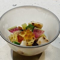 食の家 まつおか - そうめん瓜   焼いた帆立とドライトマトのアクセントが爽やか