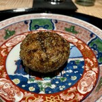 膳処末富 - 地鶏つくね 竹焼き