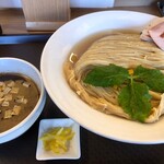 めん処 きよ洲 - 貝汁昆布水つけ麺大盛り。1000円税込いわぎんアプリで大盛り無料。