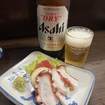 居酒屋グルメせぞん - まぐろとタコ　瓶ビール