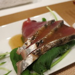レンゲ - 25年9月　タパス3種　鰹タタキ　煎り酒