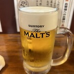 赤羽 もつ焼のんき - 生ビールから乾杯　500円