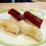 喜月 - やっぱり最後はお寿司を食べたい（笑）。おすすめの白いかと、なんだかんだではずせない赤身