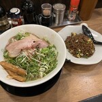 らーめん ぎん琉  - 魚介鶏白湯醤油ラーメン並　ねぎ増し　チャーハン