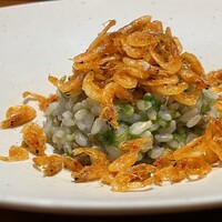 馳走西健一 - 餅麦玄米と浜名湖産青海苔リゾットの桜海老乗せ