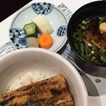 懐石 榎亭 - 穴子飯。タレが程よく、ご飯を残さずいただけました。お新香が小ぶりなのも良かったな。
