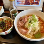 デニーズ - チャーシューの冷麺風カペリーニとミニ照り焼きご飯のセット、ドリンクバー付き(¥1,390-)