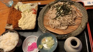 福六十  - アジフライのざる蕎麦セット