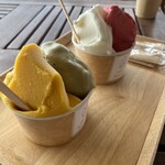 Ikemajima gelato cafe Ninufa - マンゴー、ピスタチオ　牛乳、ラズベリー