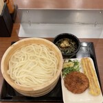 丸亀製麺 - 釜揚げうどん大、ちくわ天、ハムカツ