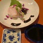 祇園 大渡 - ぐじのお造り、お酢と出汁醤油、大徳寺味噌ソース