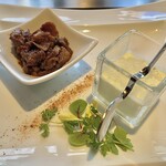 博多みやちく - 甘辛く煮込んだ牛肉と、冬瓜のパンナコッタ