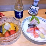 Sushi Rekireki - 夏野菜の揚げ浸し、刺身盛り合わせ