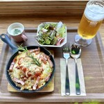 4D studio meili cafe - 今月のスキレットドリア（夏野菜とベーコンのトマト味）サラダ・スープ付き