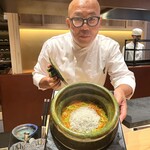 おにく 花柳 - ◎炊き立ての満願寺唐辛子とじゃこご飯を披露！