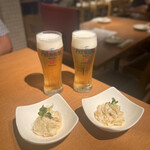 UMAMI日本酒弐番館 - 乾杯のビール、パイナップルの白和え