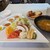フルーツサロン・ベニマン - 料理写真:ランチ:ジュース、スープ、サラダ、パン（3種類）、ヨーグルト、パン用オリーブオイル、ジャムは林檎、マーマレード、桃