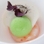 アジュール フォーティーファイブ - ランチコース 19800円 のボタン海老 林檎シャーベット 西洋わさびムース