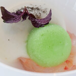 アジュール フォーティーファイブ - ランチコース 19800円 のボタン海老 林檎シャーベット 西洋わさびムース