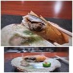 奈良屋町 青 - ＊中には頭や内臓が入るので、その苦みが鮎本来のお味を引き立てますね。春巻きもパリパリ食感で美味。