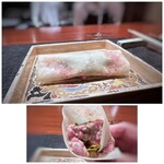 奈良屋町 青 - ＊クレープでクルクルと手巻きにするのも愉しいこと。^^ 一緒に頂くと馬肉の旨味・甘みが強調され、クレープの食感も相まって秀逸。 スペシャリテ以外では、これが一番気にいりました。