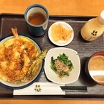 天丼てんや - 天丼（ご飯大盛）+ほうれん草のおひたし