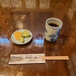 式部の庵 - ●うどんセット
（うどん、天ぷら、どぶ汁、ご飯）1,300円

◯浅漬
きゅうりは出汁で漬けられているみたいで
ほんのりと旨味もあり塩加減も薄味で美味しい