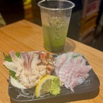 みなと 刺身専門店 - 特大ホッキ貝、ヒラメのエンガワ