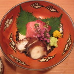 車力門 ちゃわんぶ - お造り  本鮪カマシタ1番、赤身、佐島の蛸の醤油炊き