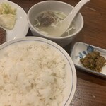 牛たん料理 閣 - 定食の麦飯＆スープと、追加の南蛮味噌
