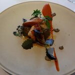 リストランテKubotsu - 天野商店の古処鶏の炭火焼 ヒゴムラサキのマリネ 実山椒のアラビアータ（2023.7）