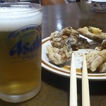 高井田養魚場 - 鯉の皮の唐揚げ＆ビール