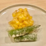 川田 - 2023.7.  トウモロコシと伏見唐辛子の海老詰め