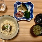 あさば - 鮎ごはん じゅん菜の味噌汁 香の物
