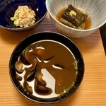 あさば - 朝食 味噌汁 白和え 茄子煮物