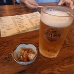 Itsu Chiyou - お通しのじゃこおろしと生ビール