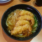 無添くら寿司 - 天然だしうどん (税込)178円に、えび天にぎりの海老４尾(２皿分)を入れてみました(^^)v (2023.08.31)