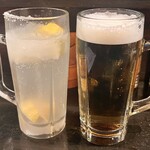 やきとん ひょっとこ - 生ビールアサヒスーパードライ715円
レモンたっぷりサワー550円