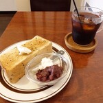 珈琲 門 - ◯ アイスコーヒー 500円
                                ◯ モーニングトースト 100円
                                ◯ おぐら 110円