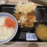 Yoshinoya - 2023/08/31
                        大判豚肩ロース焼き定食 大飯（旨ダレ生姜） 668円
                        ✳︎和風ノンオイルドレッシング
                        ✳︎Tカード+100p
                        ✳︎牛ポ 1p